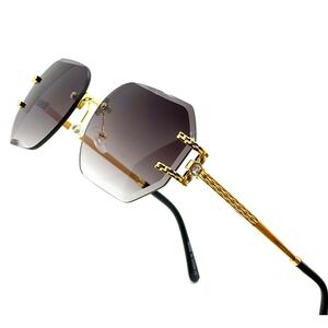 Rimless Sunglasses Black Lens Gold Frame Fashion‎ Shades Designer Style Lentes